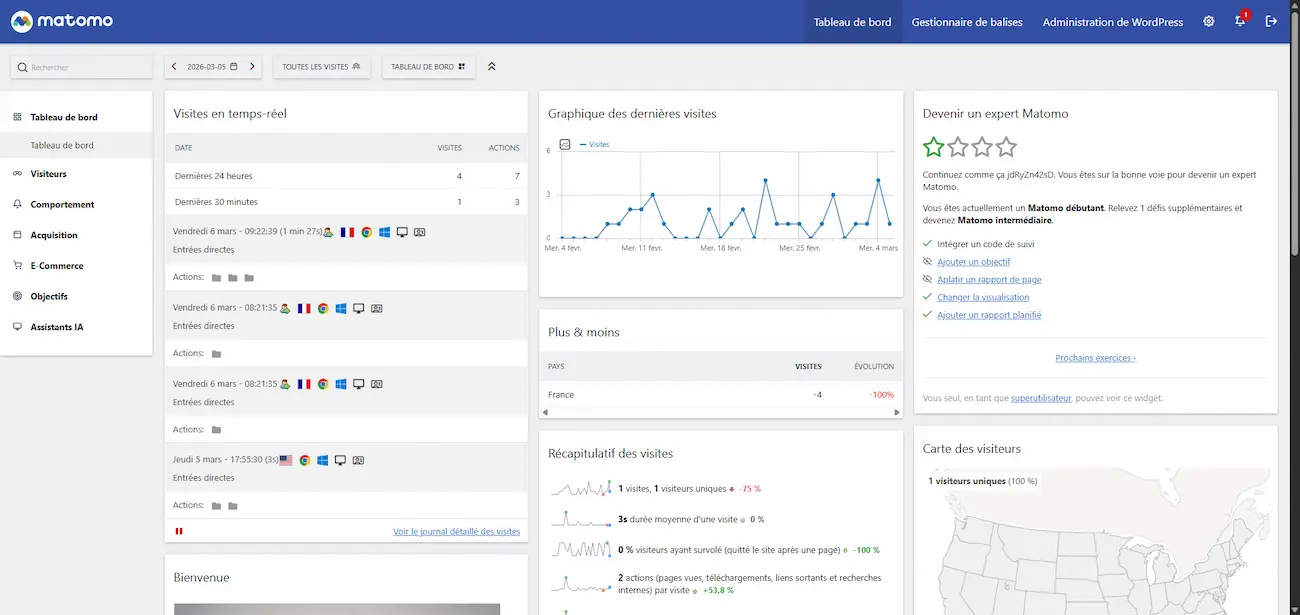 Exemple de tableau de bord de Matomo Analytics